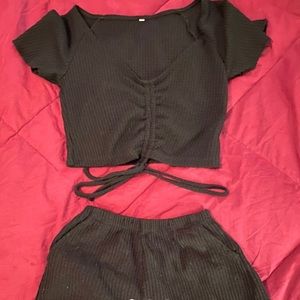 Shein black short set